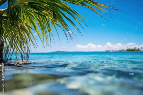 Beautiful tropical beach with coconut palm tree at Seychelles. Beach and family holiday concept