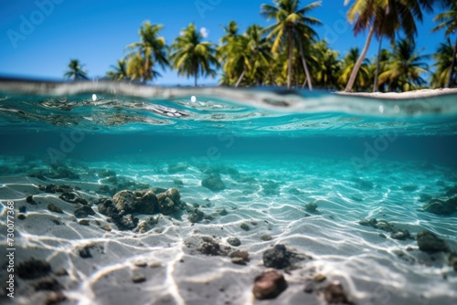 Underwater view of coral reef and sea water surface. Tropical landscape. Beach and family holiday concept © Berezhna_Iuliia