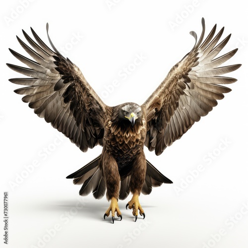 Flying bald eagle bird with big wings isolated on white background