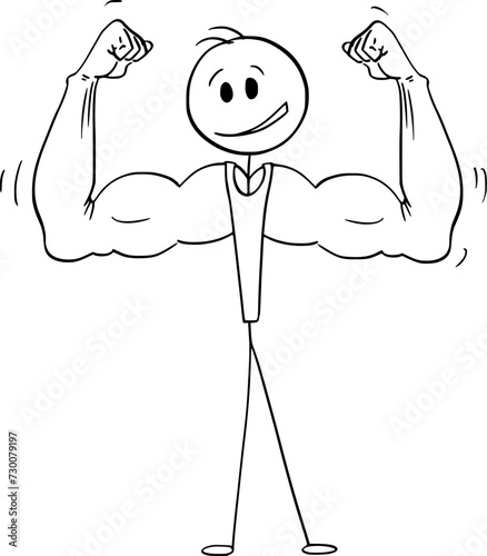 Strong Muscular man, Vector Cartoon Stick Figure Illustration