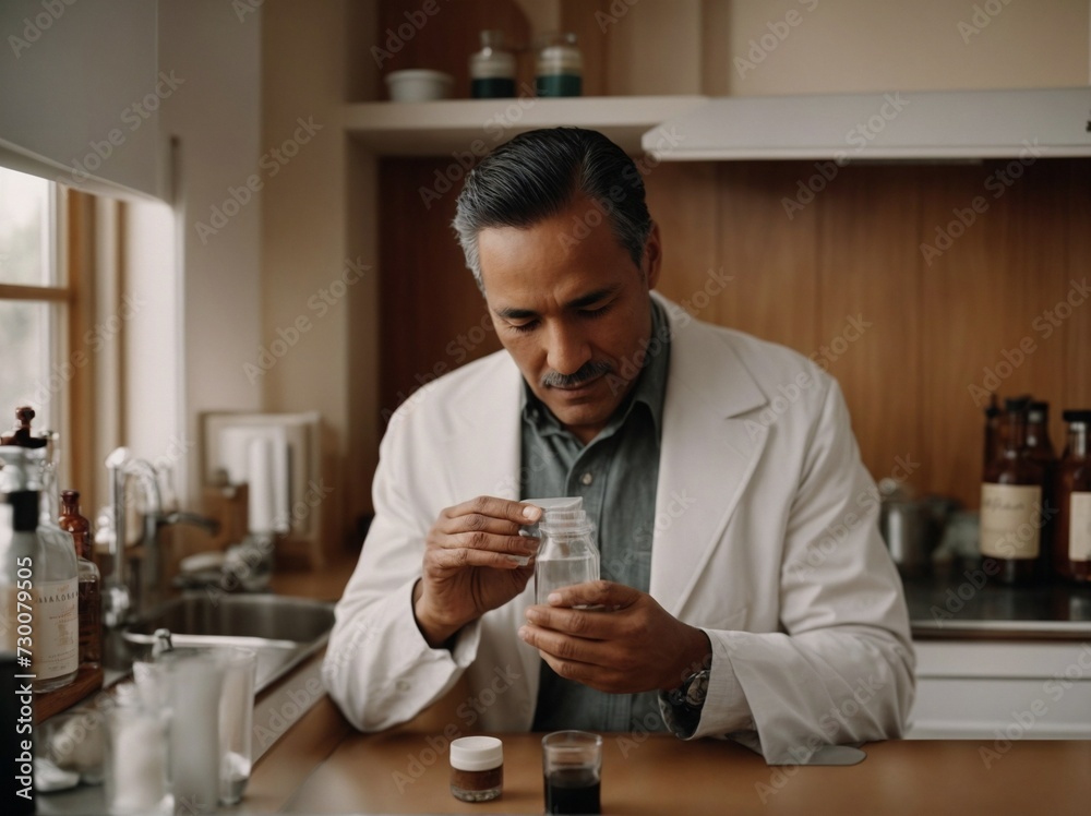 Man in White Jacket Holding Glass. Generative AI. Man in White Jacket Holding Glass. Generative AI.