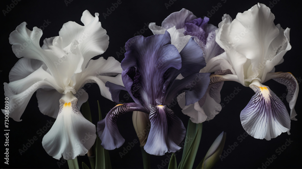 Iris garden featuring monochromatic color tones. 
