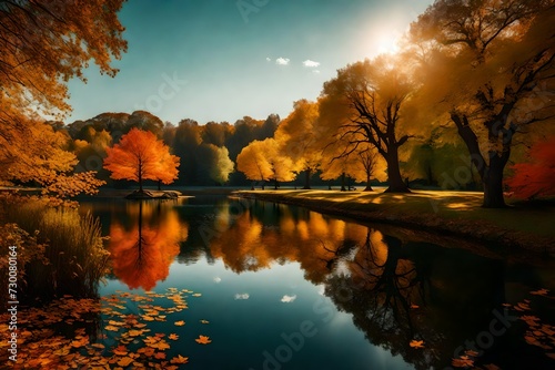 Lake in Autumn in park