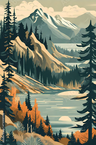 Retro art of British Columbia , Utilize the muted color palette, poster