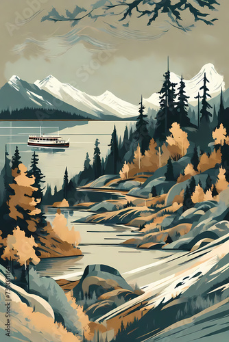 Retro art of British Columbia , Utilize the muted color palette, poster