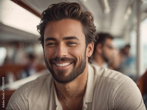 Smiling Man With a Beard Radiating Positivity and Happiness. Generative AI.