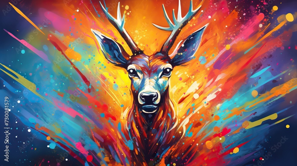 Abstract painting of a deer with vibrant colors