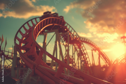 A snapshot of a roller coaster, with retro vintage stylized, conveying emotion of cinematography...