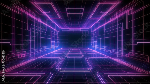 Cyberspace background, wireframe, grid receeding into the distance, circuitry, cyberpunk, high contrast.