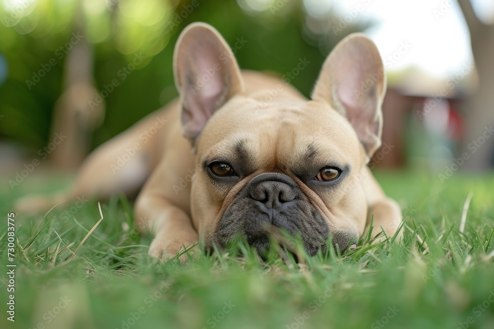 Tranquil French Bulldog Finds Serenity On The Grass