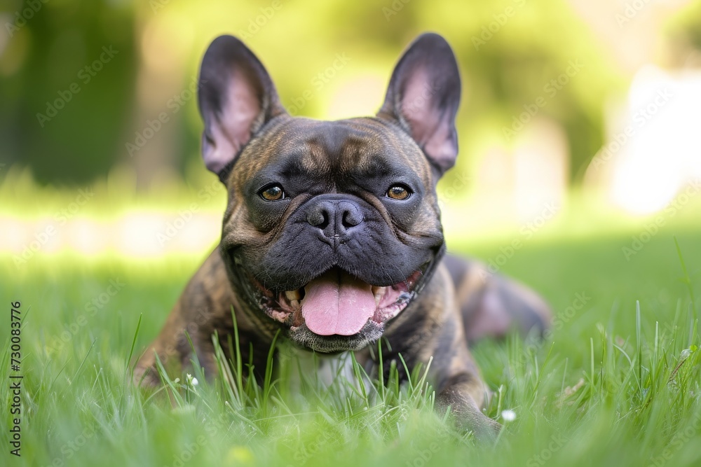 Relaxing French Bulldog Enjoys A Peaceful Moment On The Grass