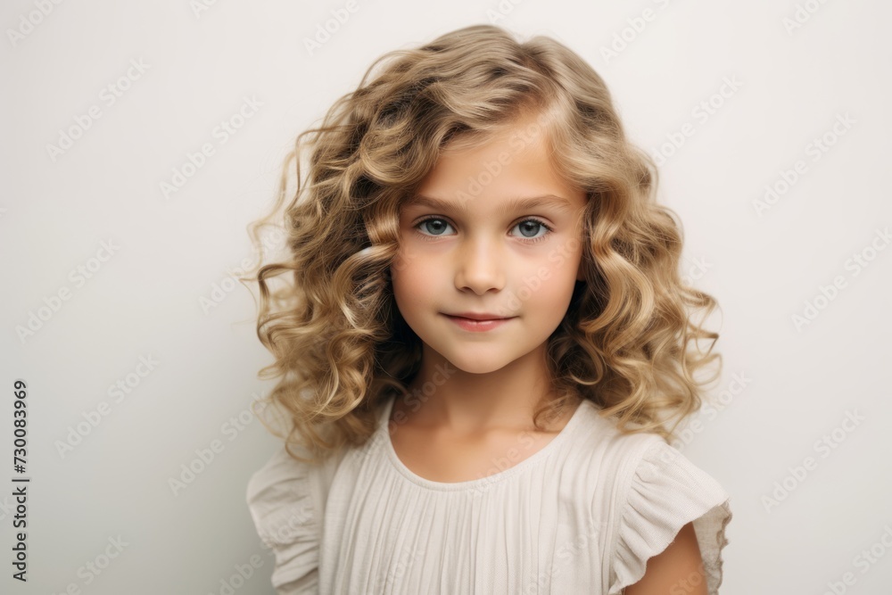 Cute little girl with curly blond hair. Studio shot over white background. Cute little girl with curly blond hair. Studio shot over white background.