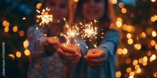 Family Plays With Sparklers During Festive Celebration