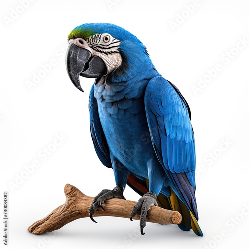 Hyacinth macaw blue colored bird isolated on white background