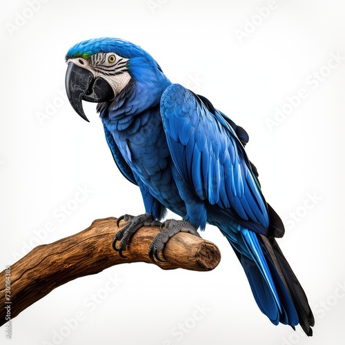 Hyacinth macaw blue colored bird isolated on white background