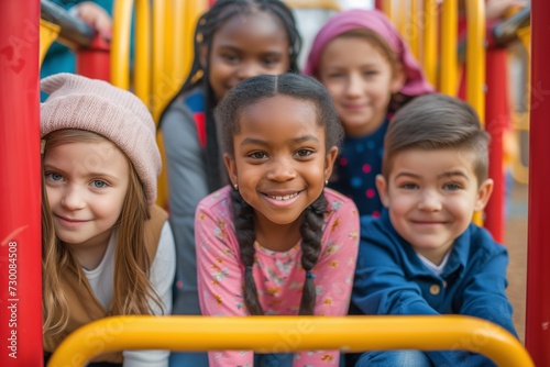 Group Of Children Of Different Ethnicities Playing Together At Playground