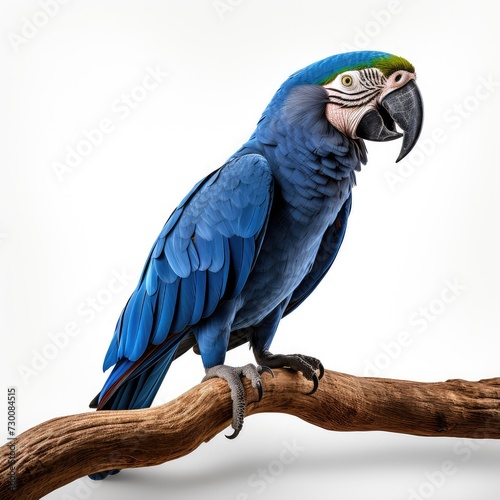 Hyacinth macaw blue colored bird isolated on white background