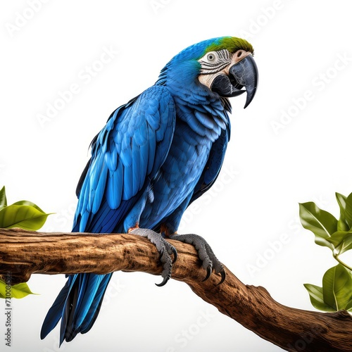 Hyacinth macaw blue colored bird isolated on white background