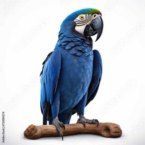 Hyacinth macaw blue colored bird isolated on white background