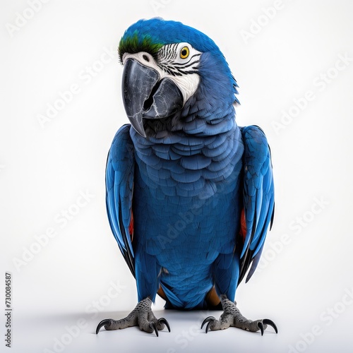 Hyacinth macaw blue colored bird isolated on white background