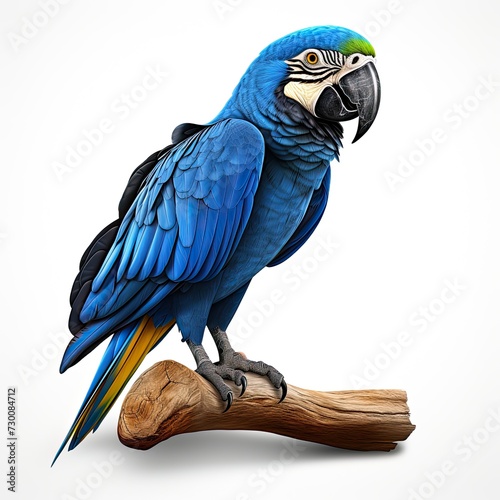 Hyacinth macaw blue colored bird isolated on white background