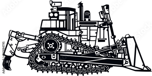 Dozer. Detailed Bulldozer vector stock illustration on white