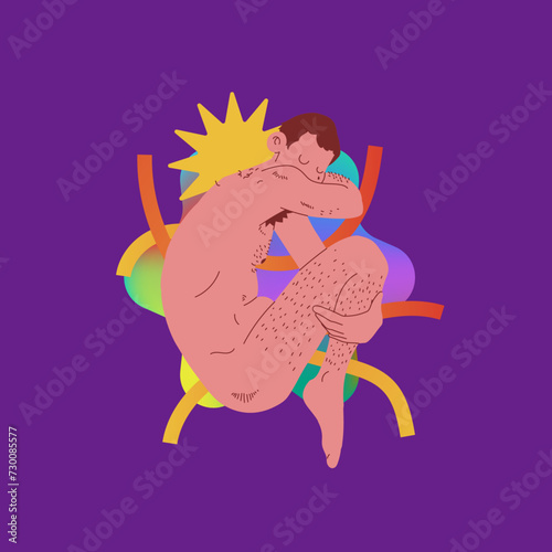 sadness, sad man, crying, no clothes, colored background, mental illness, loneliness