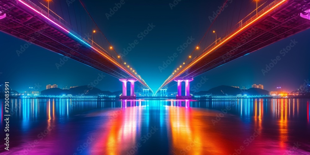 Glimpsing The Vibrant Illumination Of A City Bridge At Night Glimpsing The Vibrant Illumination Of A City Bridge At Night