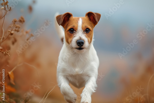 A hunting breed dog on the hunt, captured in motion as it runs through a field