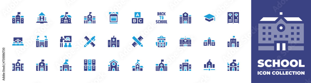 School Icon Collection School icon collection. Duotone color. Vector and transparent ...