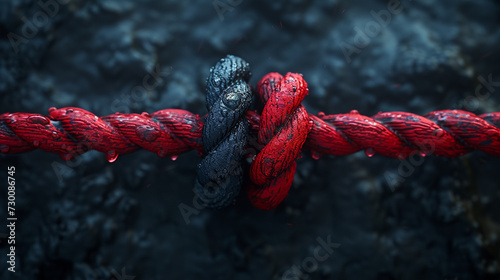 Two ropes of red and black tied into a knot. © andranik123