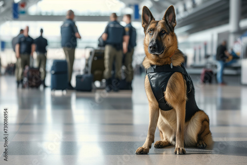 K9 Police Squad Performing Explosive Material Security Screening At Airports photo