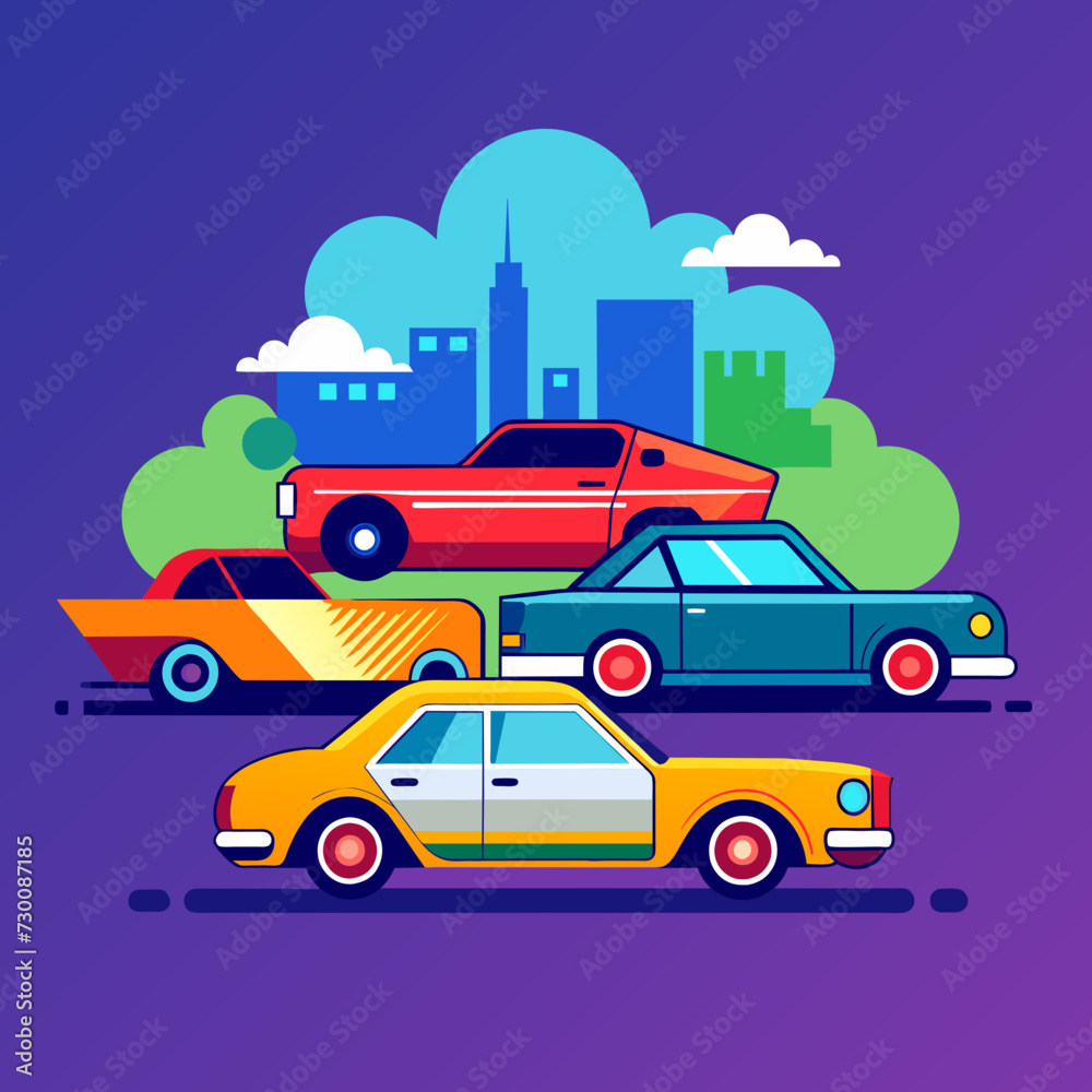 Cars: Vector Illustration on Colorful Background