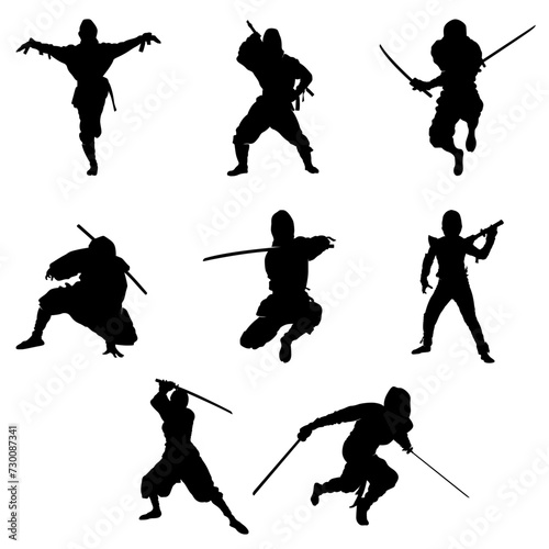 Ninjutsu Silhouette Pack vector illustration with various poses for ninja models