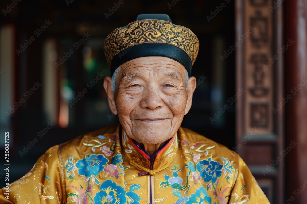 Elderly Chinese Man With Warm Smile And Traditional Clothing