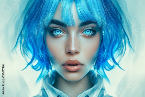 Digital Artwork Of Futuristic Girl With Stylish Blue Hair © Anastasiia