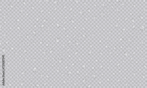 Vector water droplets. Droplets, condensation on glass, on various surfaces. Realistic droplets on a transparent isolated background. PNG