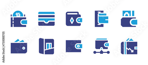 Wallet icon set. Duotone color. Vector illustration. Containing wallet, benefit, online payment, card holder, cash, ecommerce. © Huticon