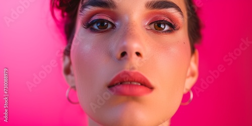 Vibrant Pink Backdrop Highlights The Beautiful Identity Of A Transgender Woman In Closeup Shot