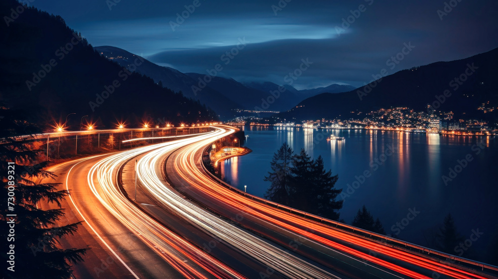Long Exposure Photo of Night Highway