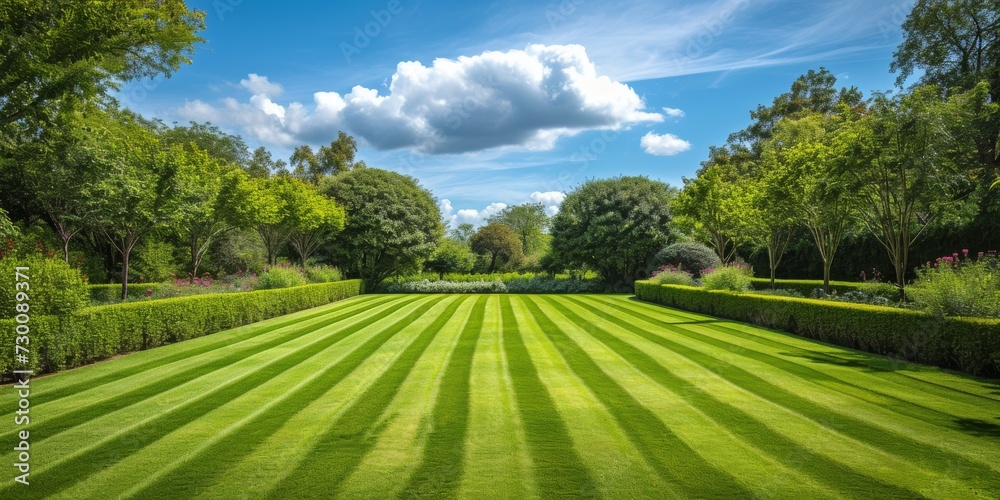 Captivating English-Style Garden: Delight In Pristine Striped Lawns