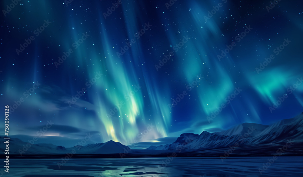 Northern Lights. Realistic depiction of light. Background for wallpaper, print, or design with copy space