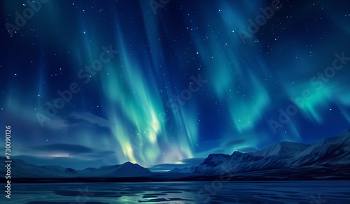 Northern Lights. Realistic depiction of light. Background for wallpaper, print, or design with copy space © Angs