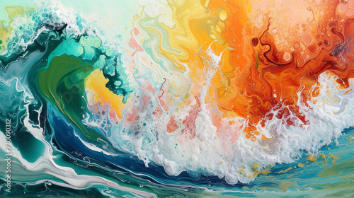 Fluid metamorphosis simplicity evolving into a vibrant spectacle of color, each wave telling a different story.