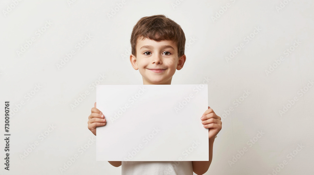 Adorable Child with Empty Sign: Perfect Copy Space on White Background Adorable Child with Empty Sign: Perfect Copy Space on White Background