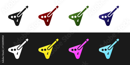 Set Electric bass guitar icon isolated on black and white background. Vector