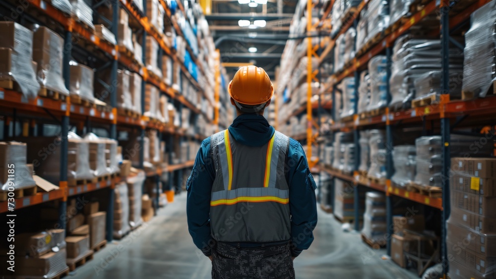 Worker in Labor Outfit: Focal Point in Retail Warehouse Scene