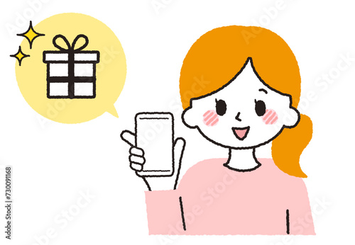 スマホでオンラインショッピングをする女性。