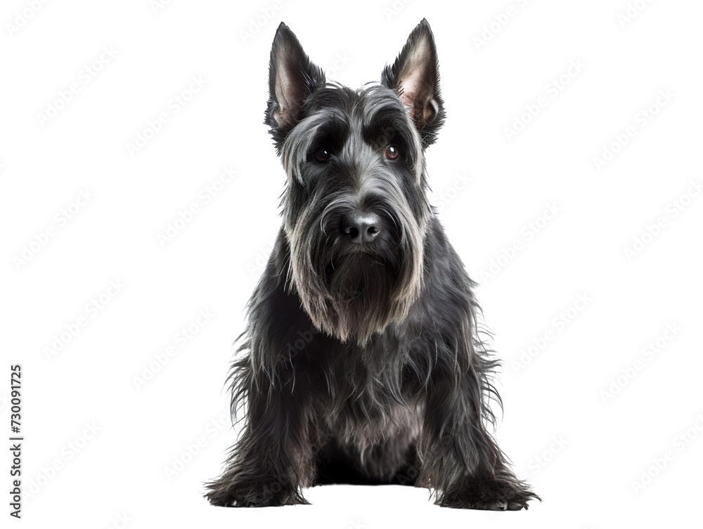 Shaggy Scottish Terrier, isolated on a transparent or white background