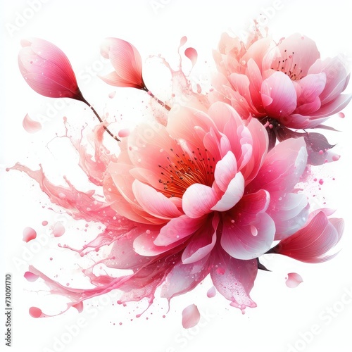 floating pink petals isolated on white background